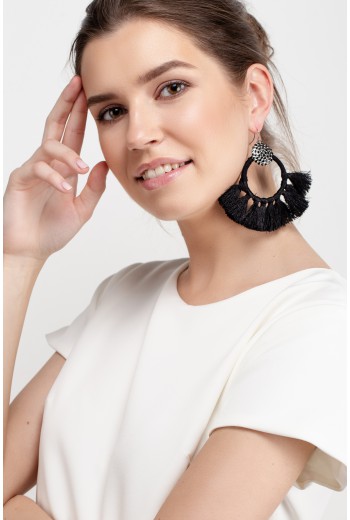 Black circle fan earrings