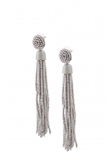 Long silver beaded tassels