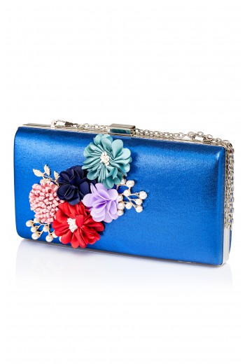 Glossy blue floral clutch